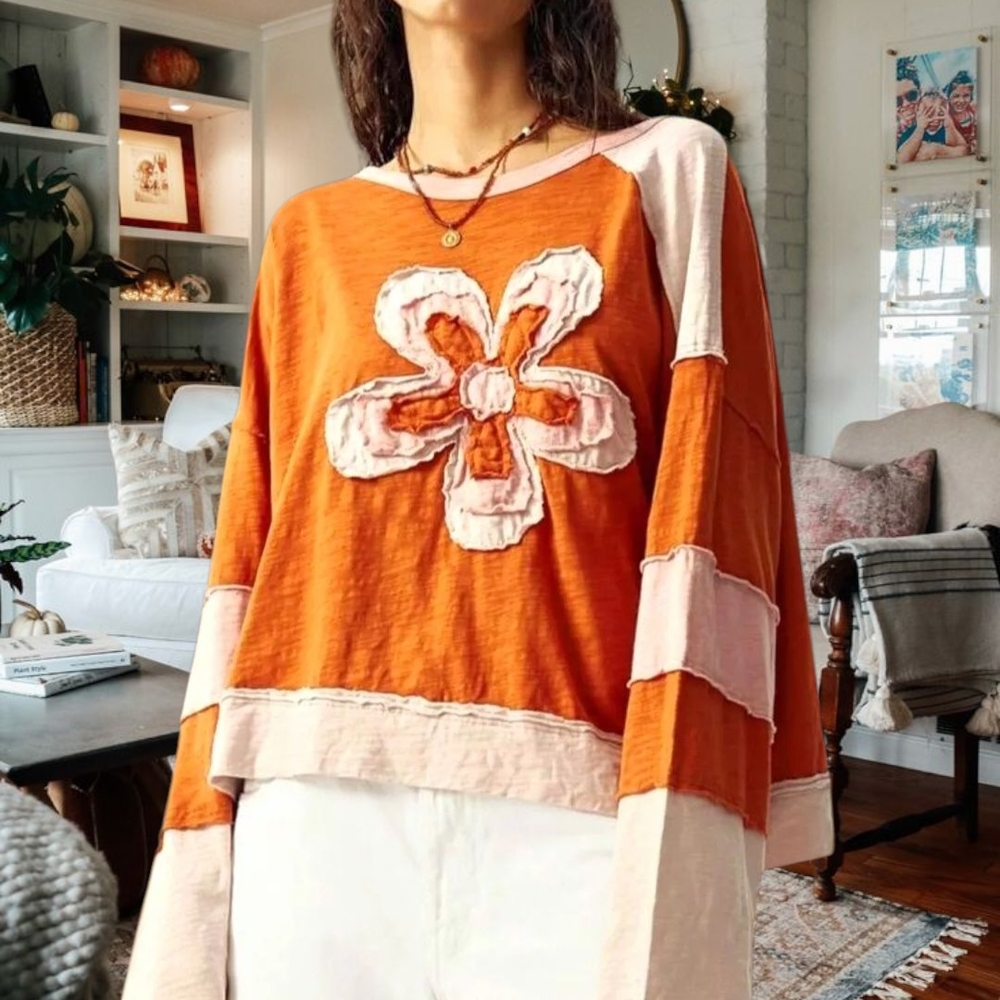 Boutique Orange Pink Patchwork Boho Bohemian Flor… - image 2